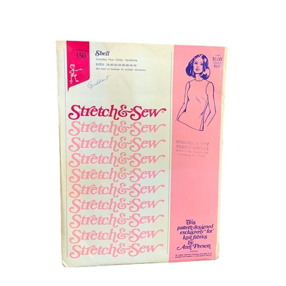 Vintage Stretch & Sew Pattern #350 Shell Blouse 28-42 Bust Sizes & 4 Collar Vari - Picture 1 of 3